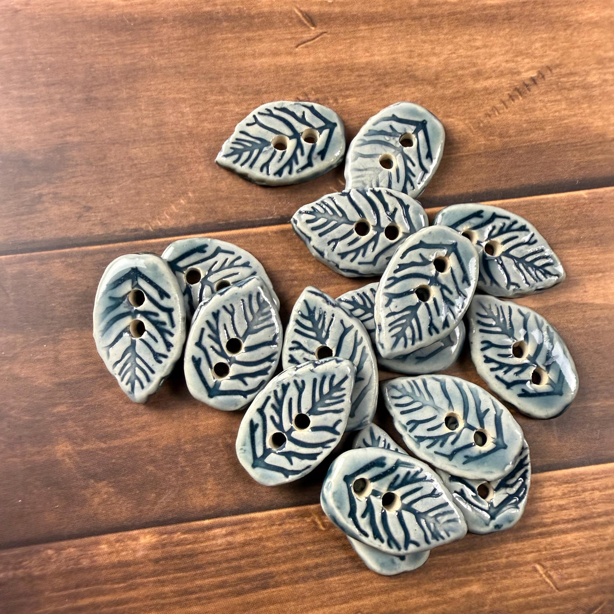 Storm Blue Leaves with Veins Buttons