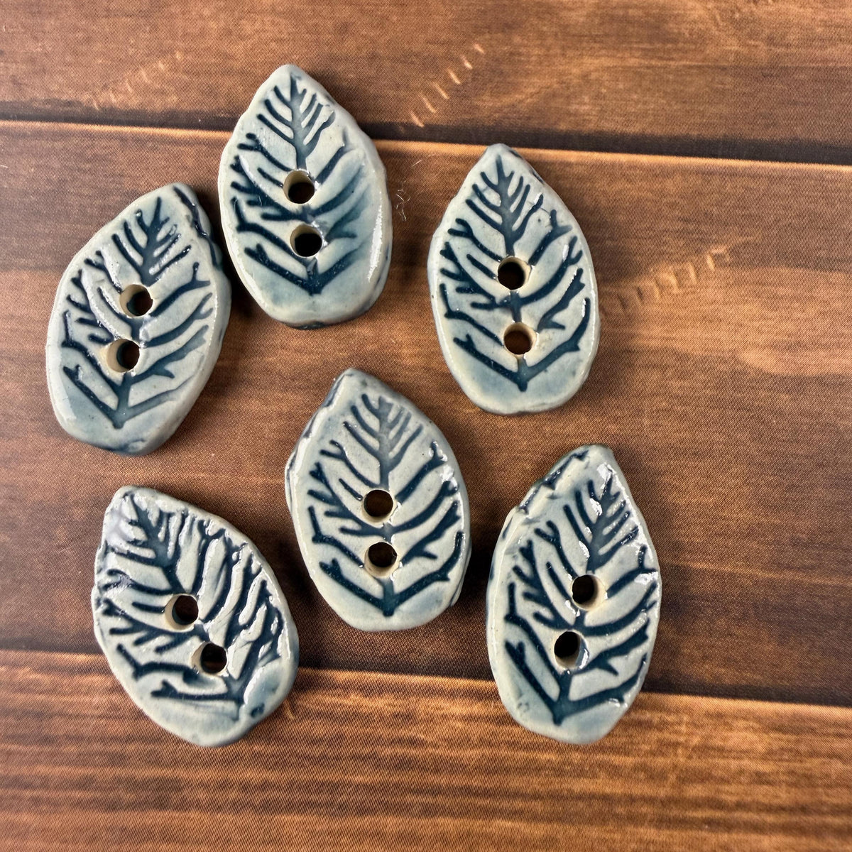 Storm Blue Leaves with Veins Buttons