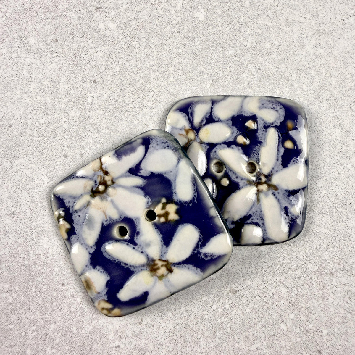 White Flowers on Purple Square Buttons