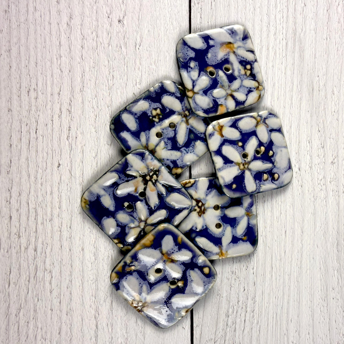 White Flowers on Purple Square Buttons
