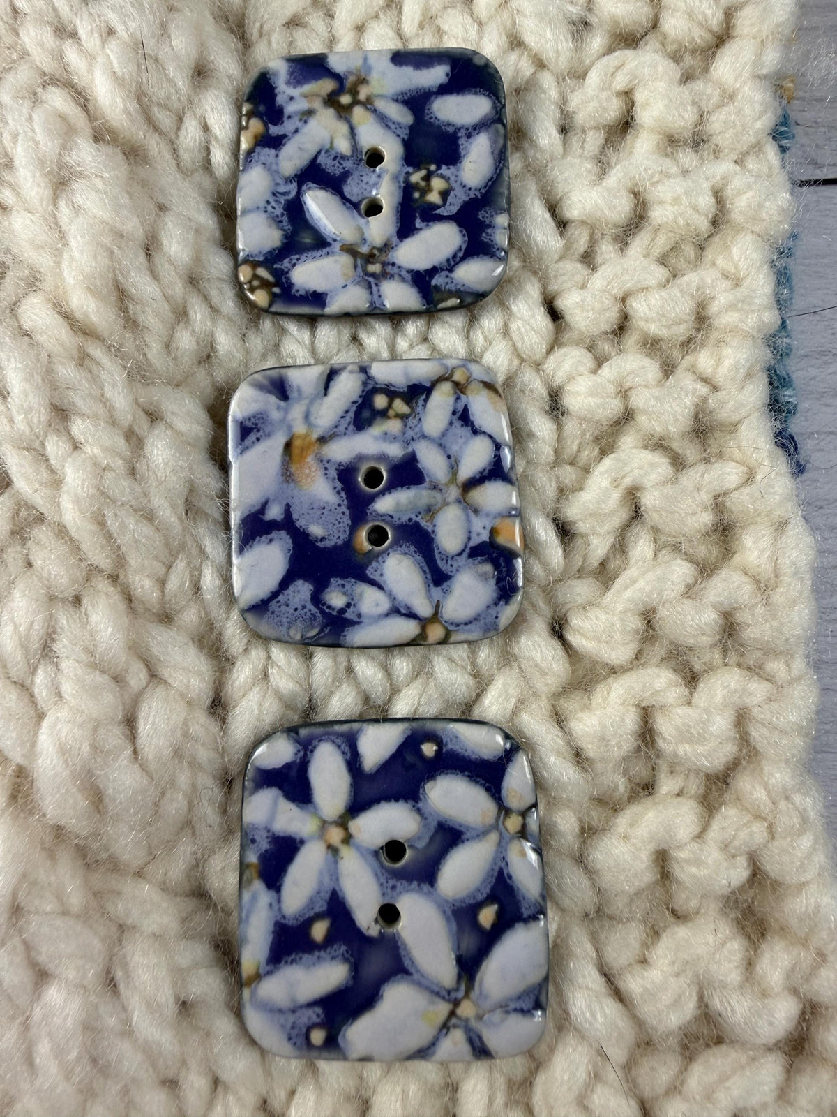 White Flowers on Purple Square Buttons