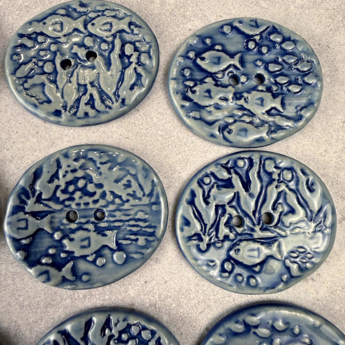 Blue School of Fish Oval Buttons