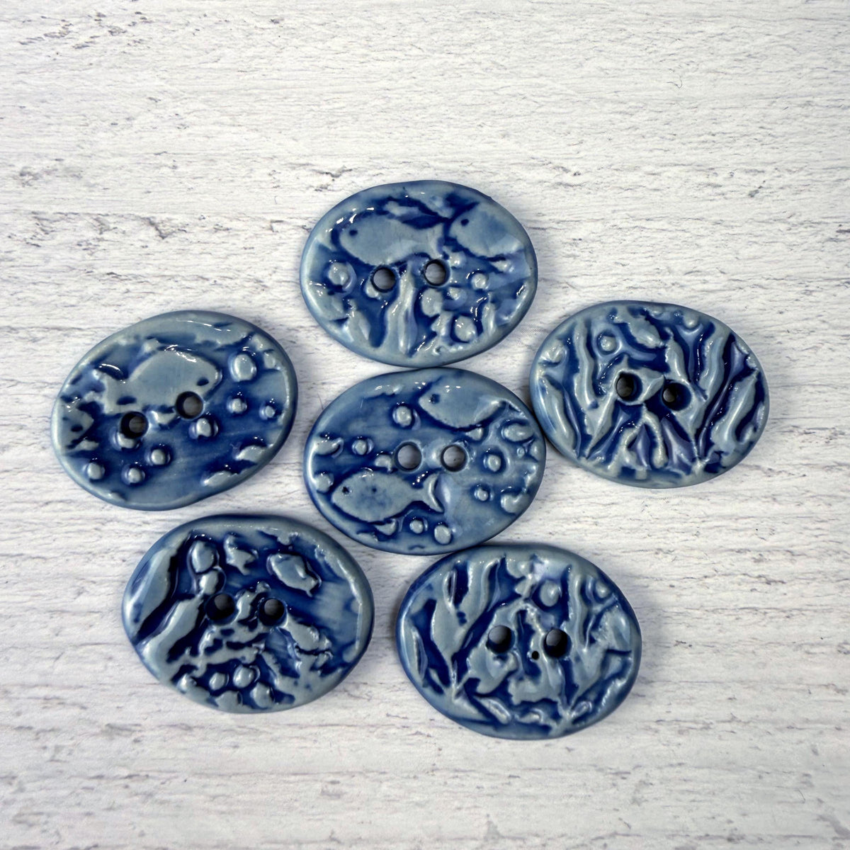 Blue School of Fish Oval Buttons