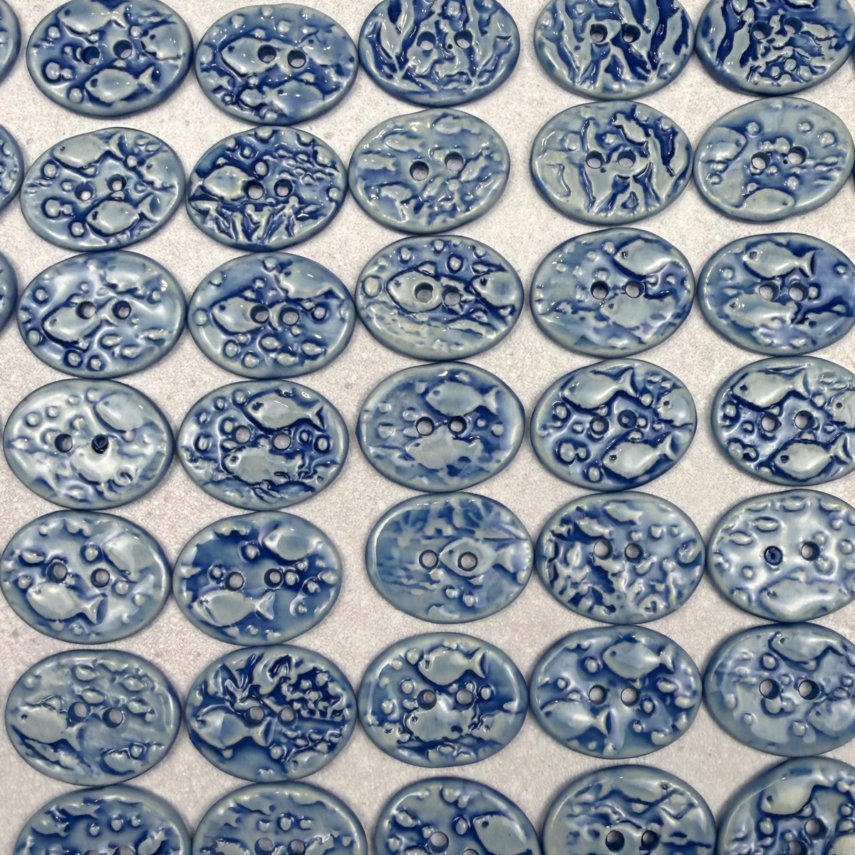 Blue School of Fish Oval Buttons
