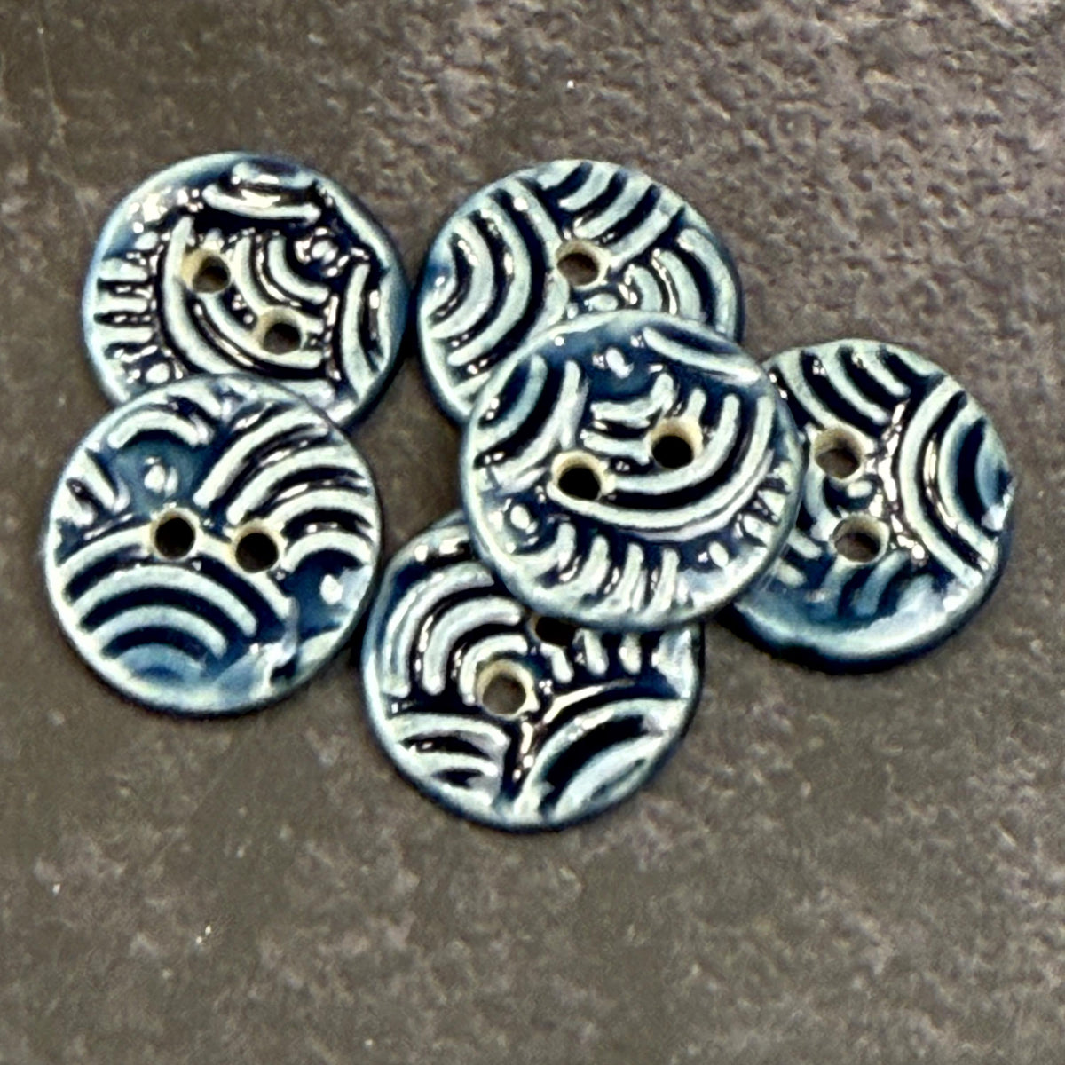 Set of 6 Small Wave Texture Blue Round Buttons