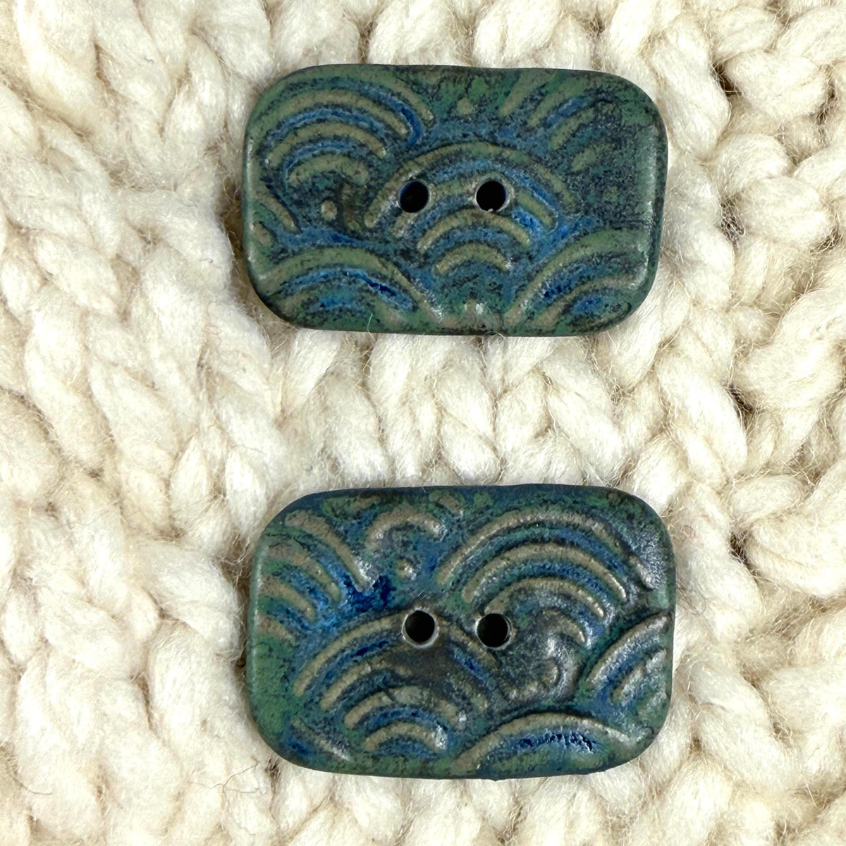 Blue and Green Wave Ceramic Buttons