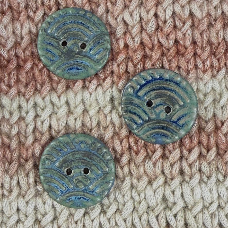 Blue and Green Wave Ceramic Buttons