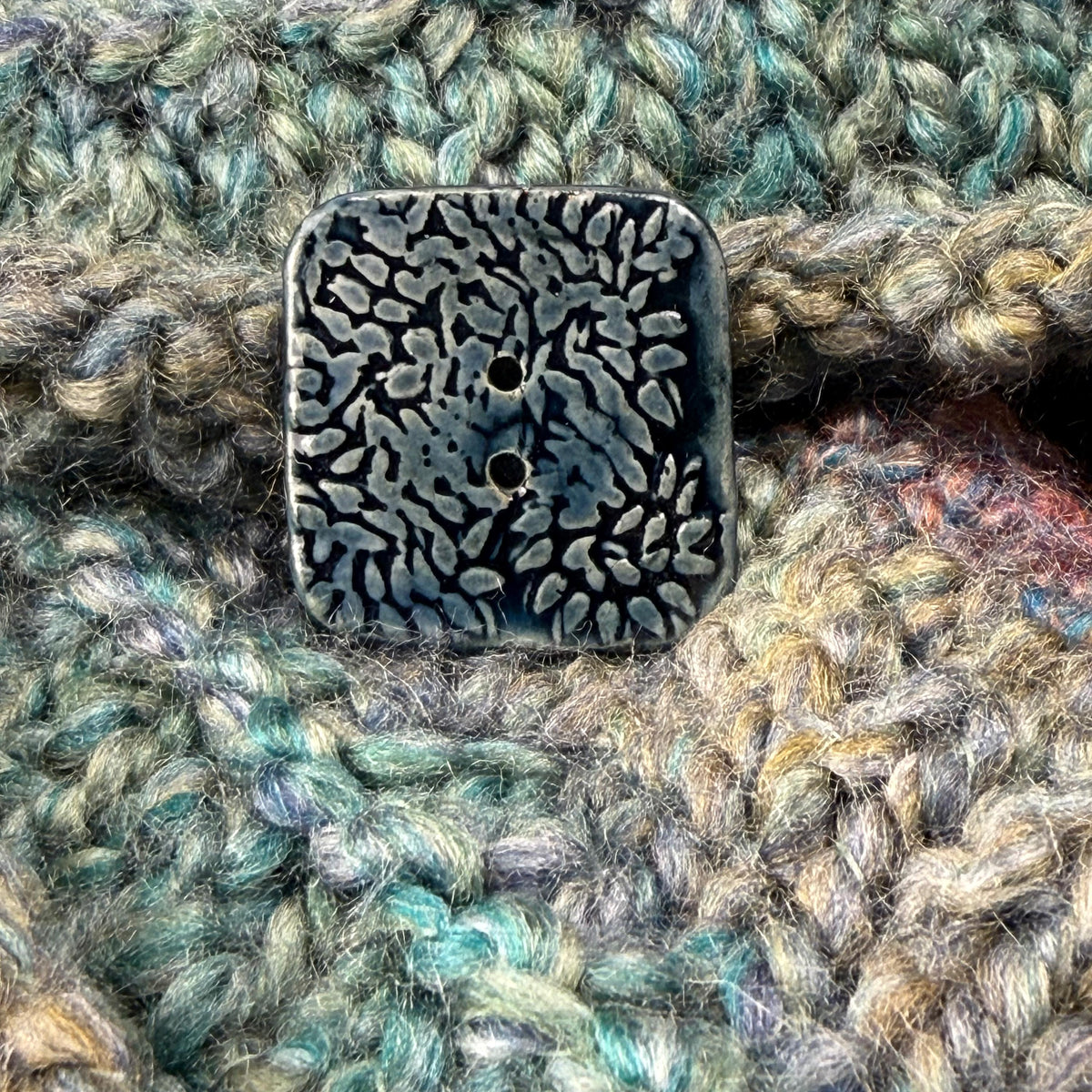 Deep Blue Malahide Hedge Leaves Button