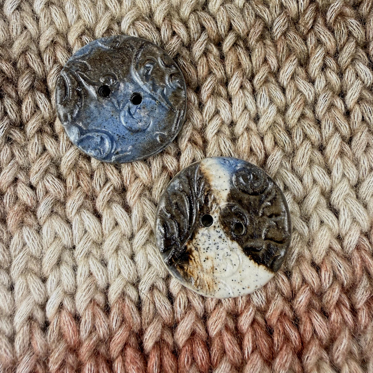 Blue, Brown, and White Speckled Porcelain Buttons
