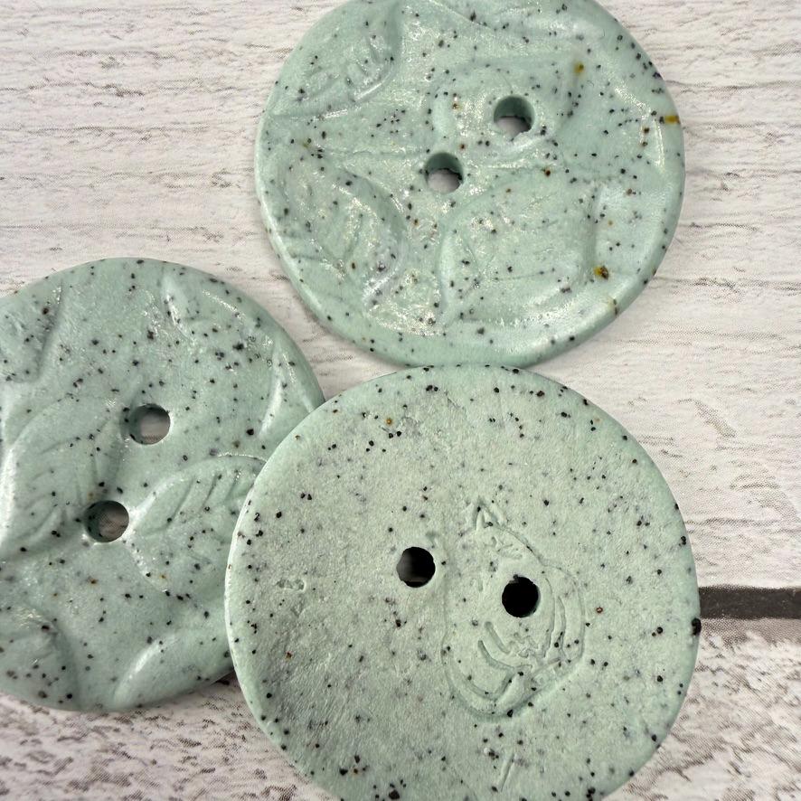 Raised Leaf Pattern Light Green Speckled Porcelain Buttons