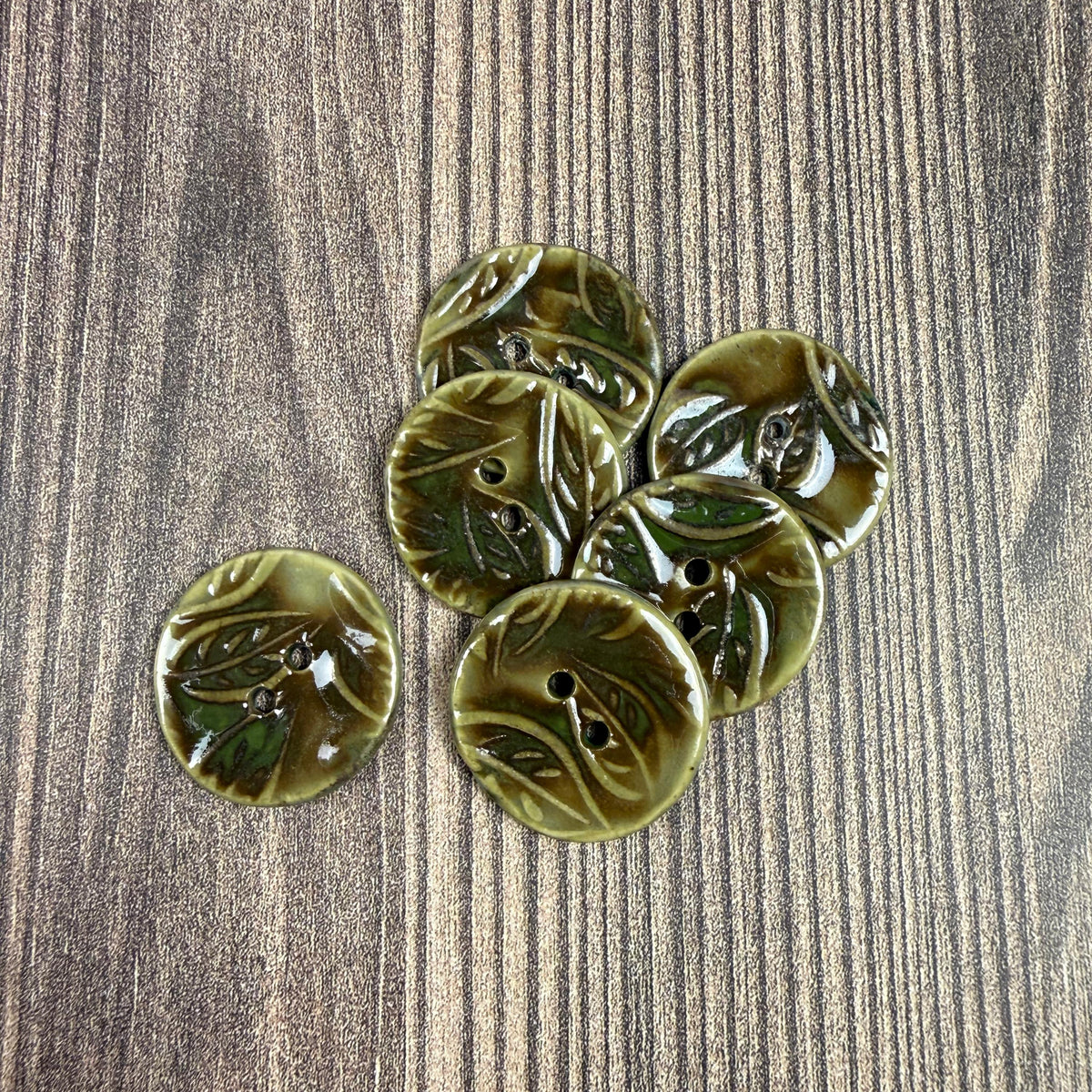 Green and Brown Leaf Patterned Ceramic Buttons