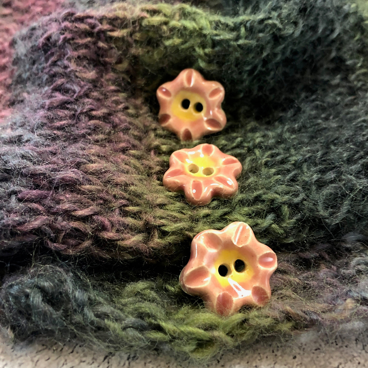 Round Pink and Yellow Flower Button