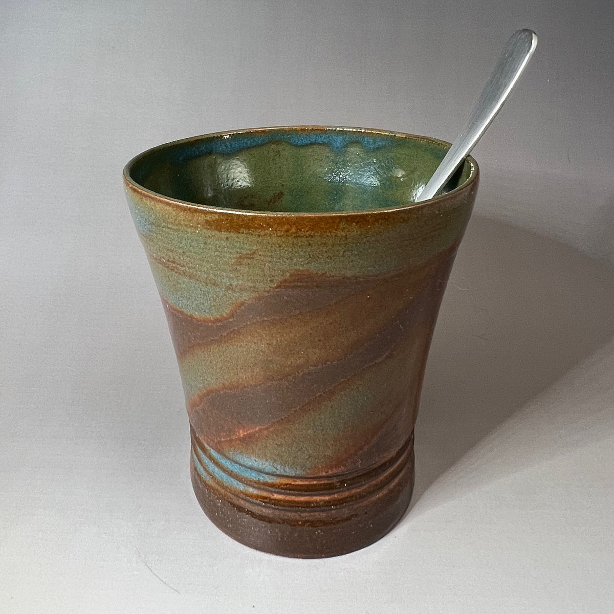 Green, Brown, and Blue Brown Stoneware Tumbler