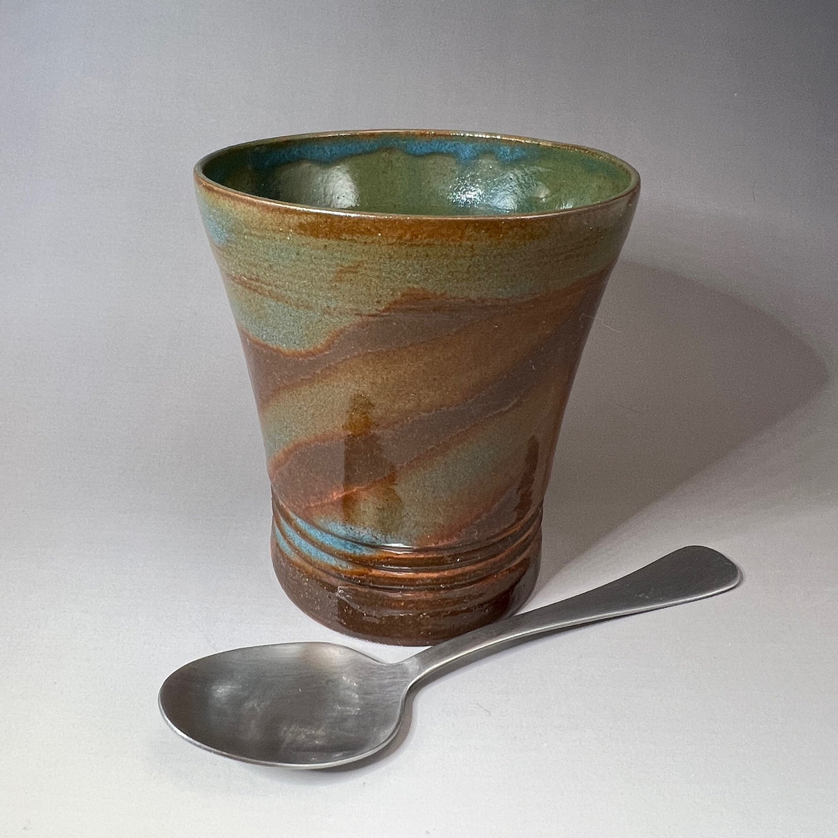 Green, Brown, and Blue Brown Stoneware Tumbler