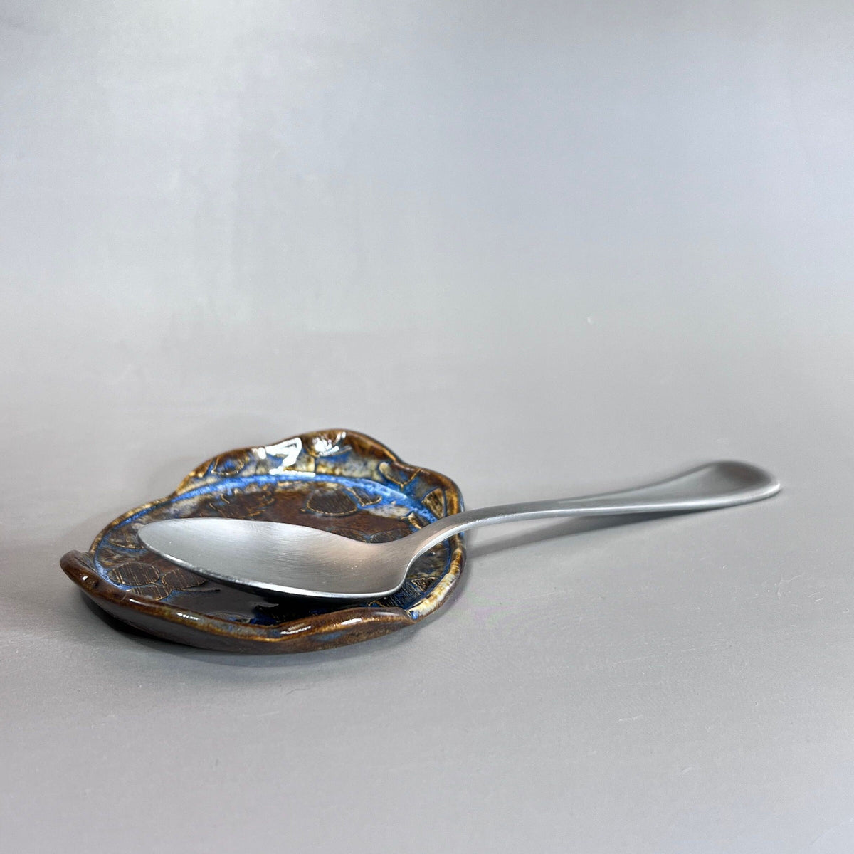 Brown and Blue Fall Acorn Stoneware Teabag Holder/ Spoon Rest