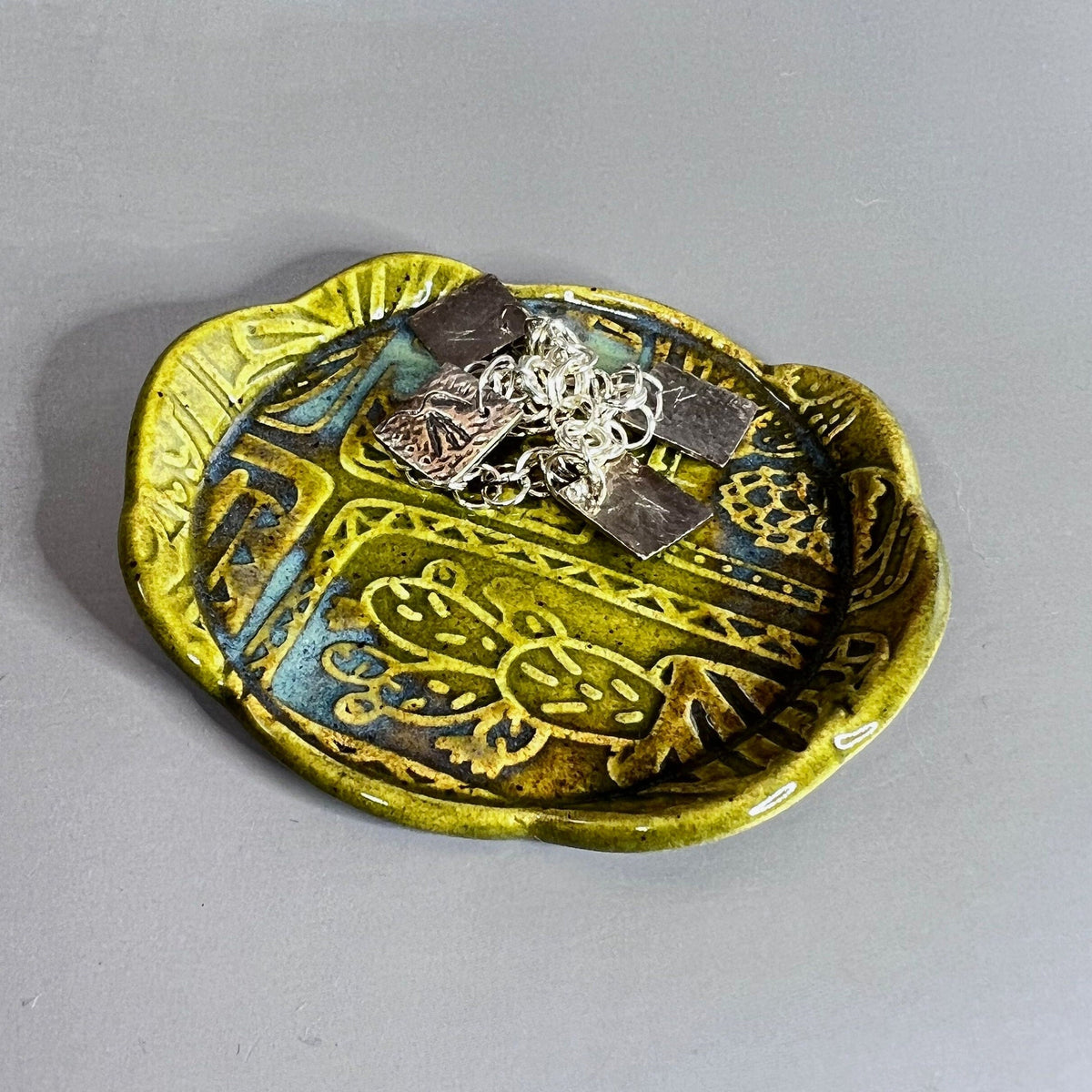 Succulent Patterned Stoneware Teabag Holder/Spoon Rest