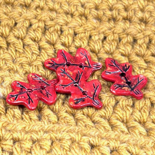 Red Leaf Shaped Ceramic Button