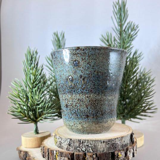 Slate Gray and Dark Blue Narrow 8 ounce Speckled Stoneware Tumbler
