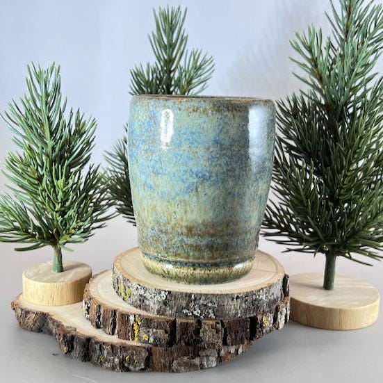 Light Blue and Green 8 ounce Speckled Stoneware Tumbler