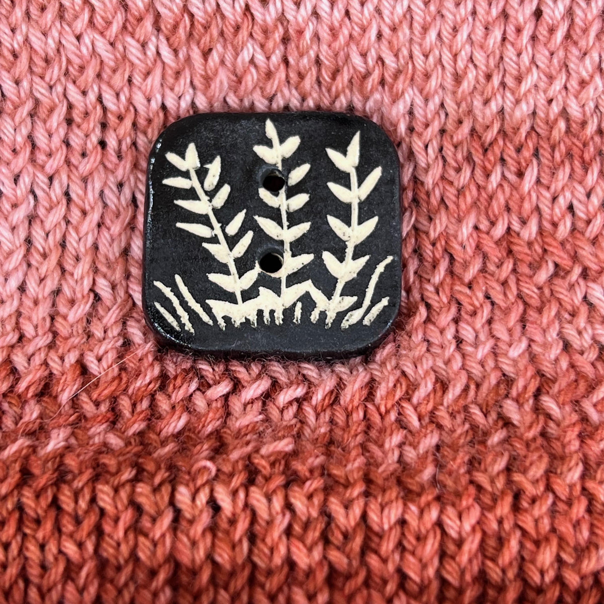 Black and White Sgraffito Plant Square Button
