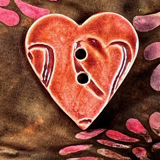 Large Dark Pink Heart Patterned Heart Shaped Button