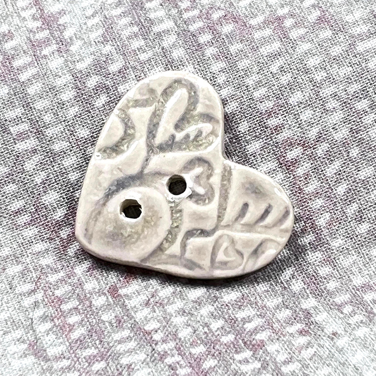 White Heart Buttons with Light Gray Heart Pattern