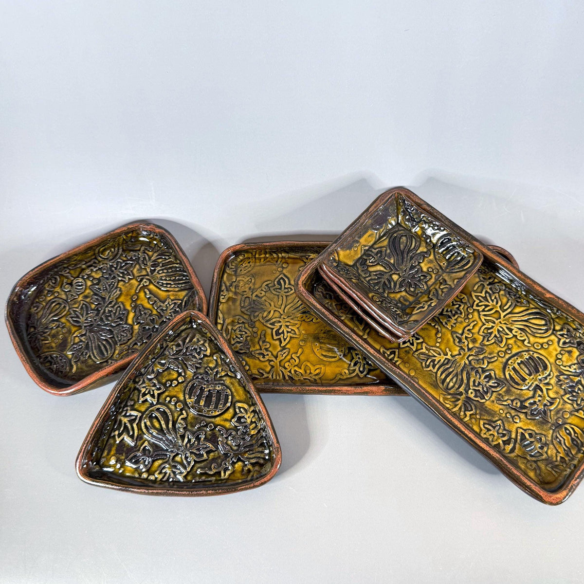 Triangular Gourds and Pumpkins Harvest Gold Trinket Dish