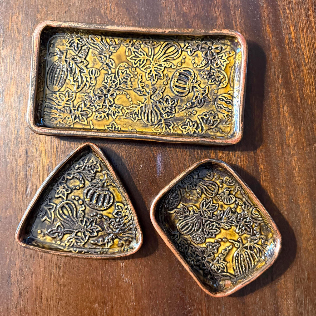 Triangular Gourds and Pumpkins Harvest Gold Trinket Dish