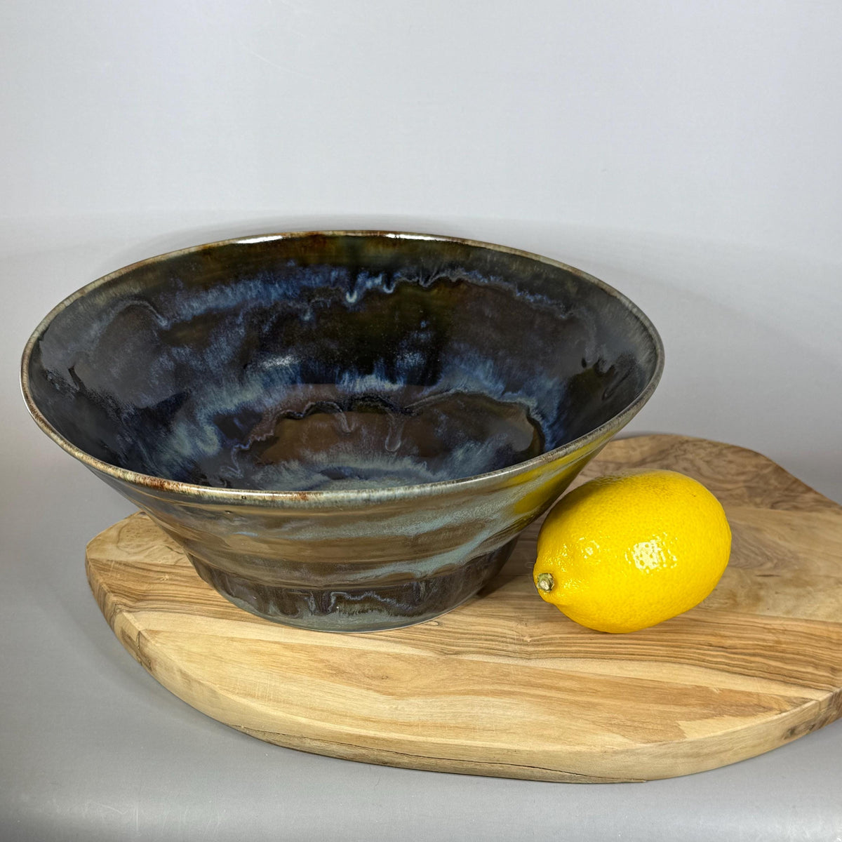 Dark Blue River Run Glazed Stoneware Serving Bowl/Fruit Bowl