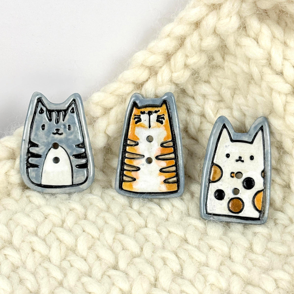 Calico Kitty Ceramic Button