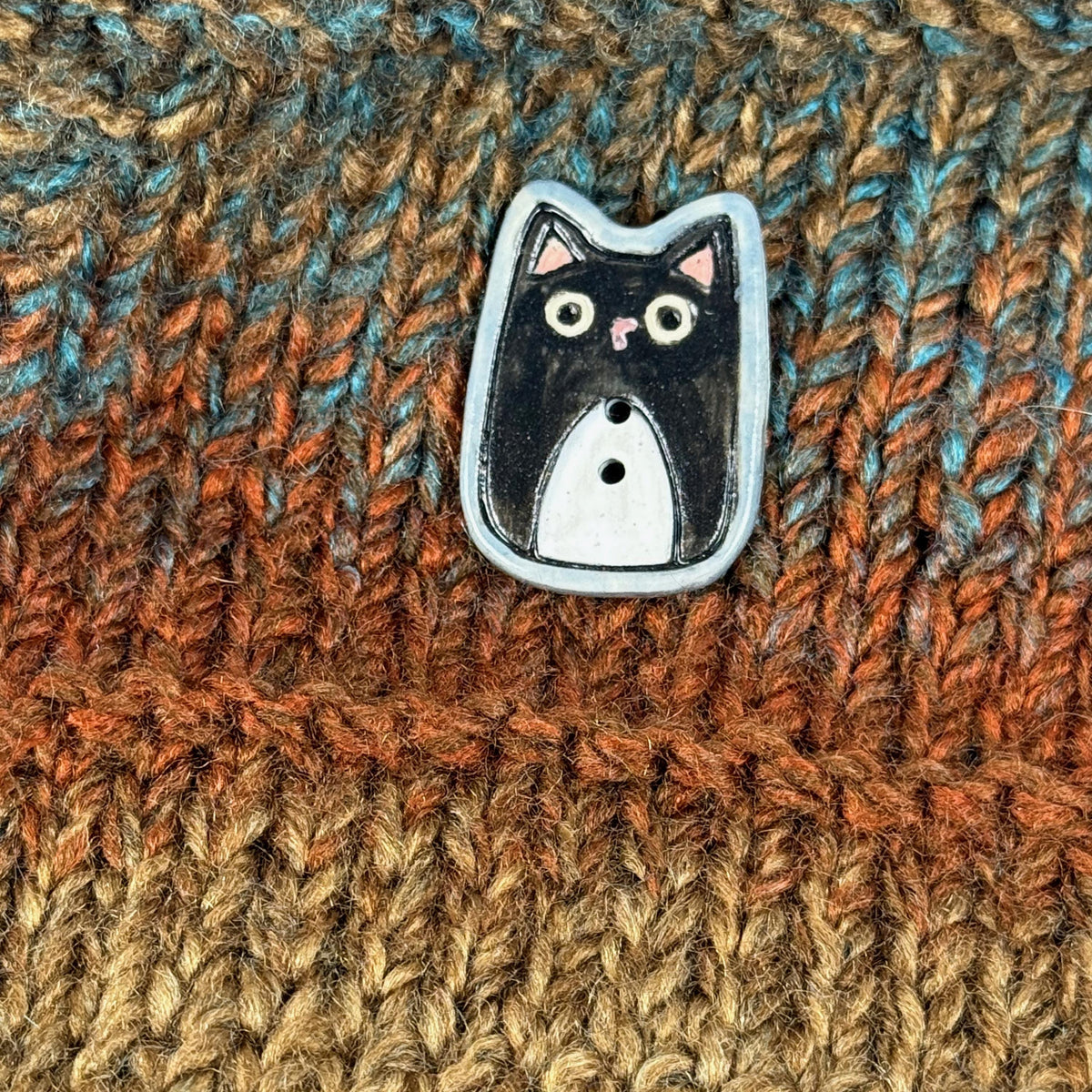 Tuxedo Kitty Ceramic Button