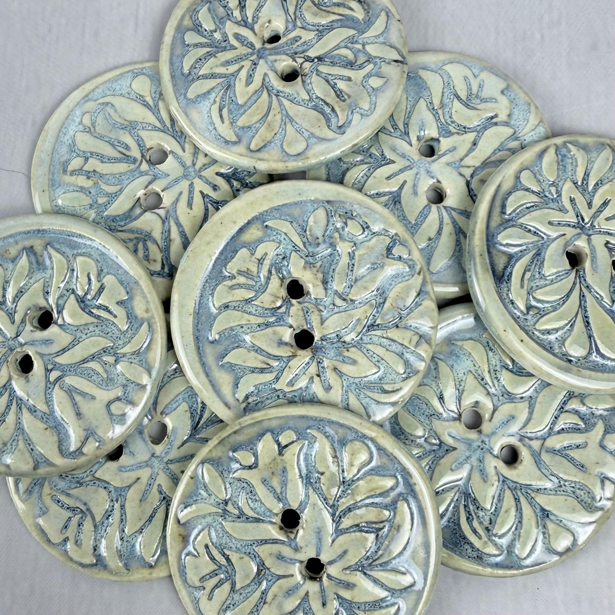 White and Blue Lily Ceramic Button