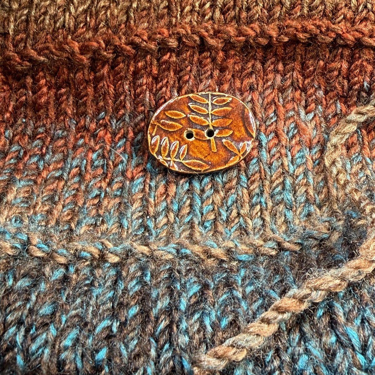 Brown Oblong Button with Woodland Fern Texture