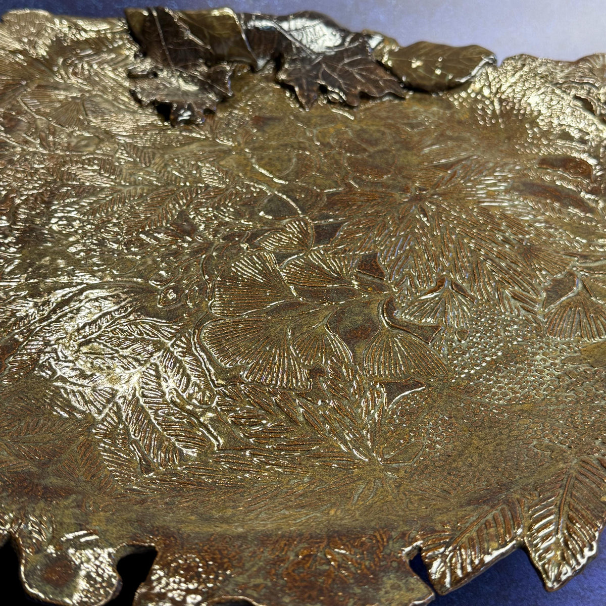 Large Brown and Green Leaf Organic Shaped Serving Plate/Platter