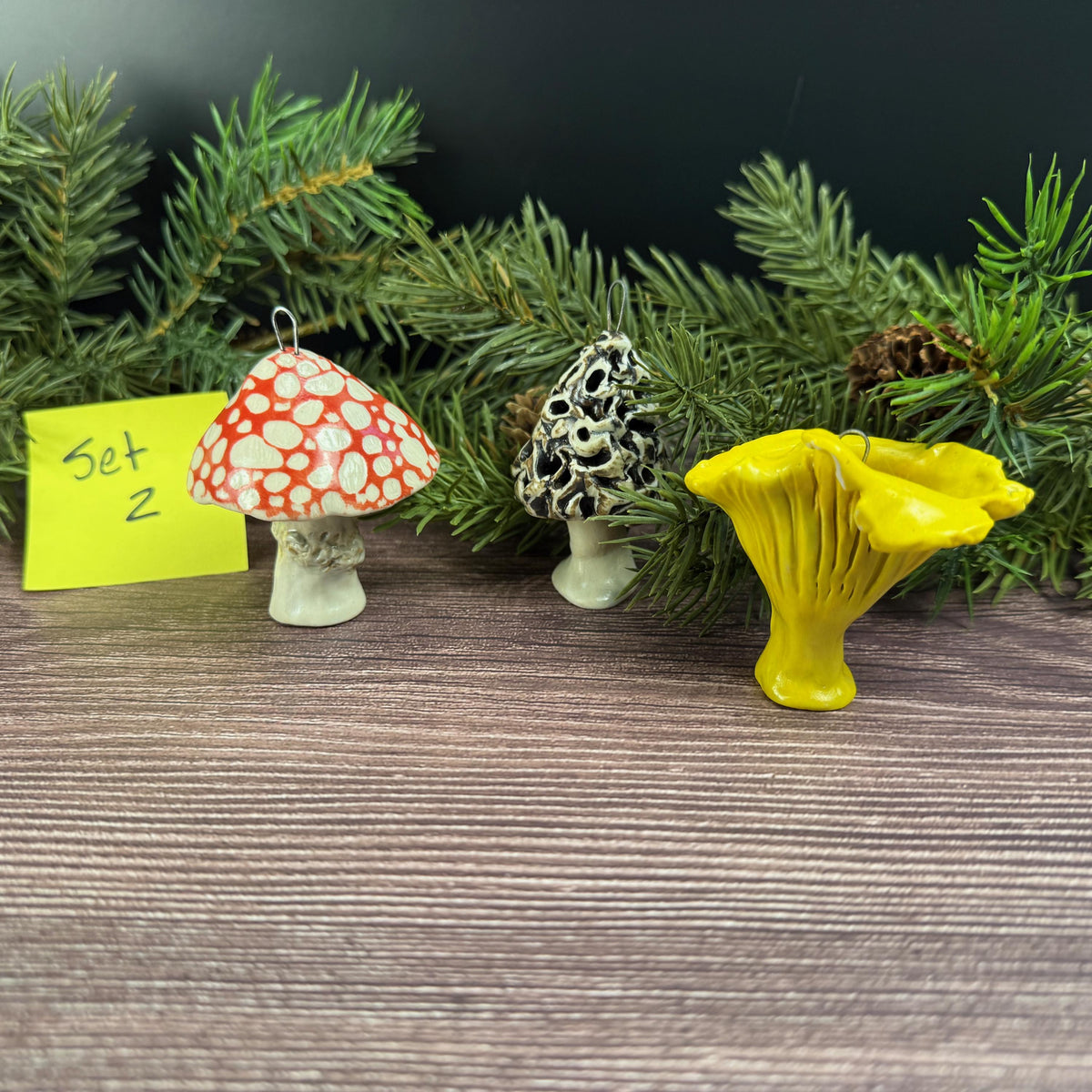 Set of 3 Ceramic Mushroom Ornaments