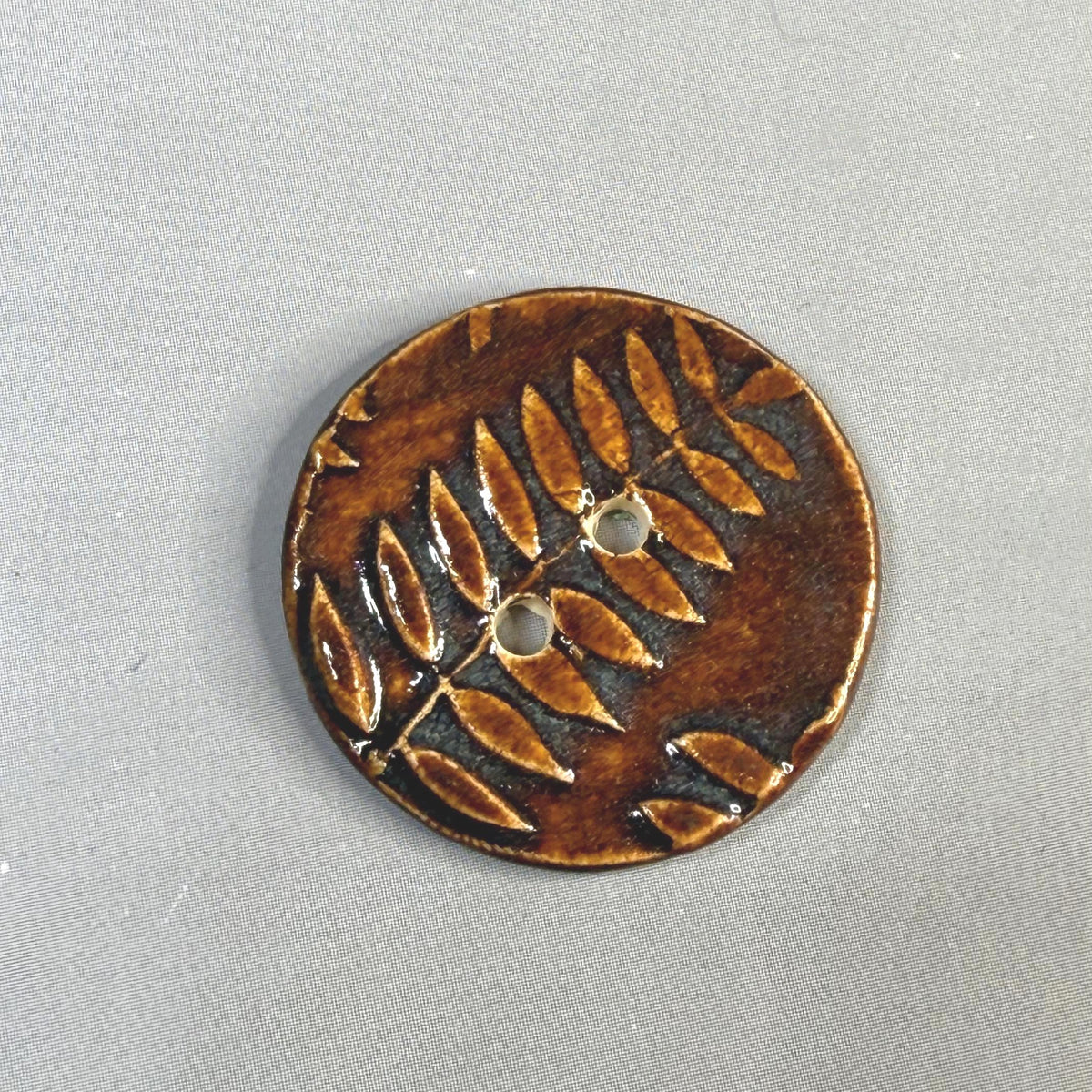 Brown Woodland Fern Textured Round Ceramic Button