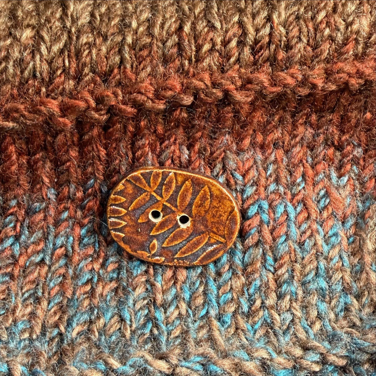 Brown Oblong Button with Woodland Fern Texture