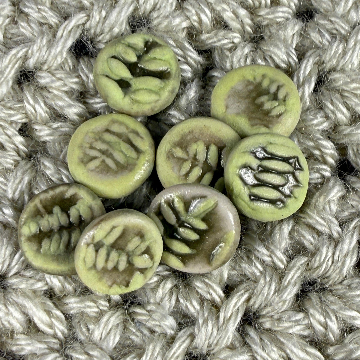 Decorative Tiny Green Fern Ceramic Buttons