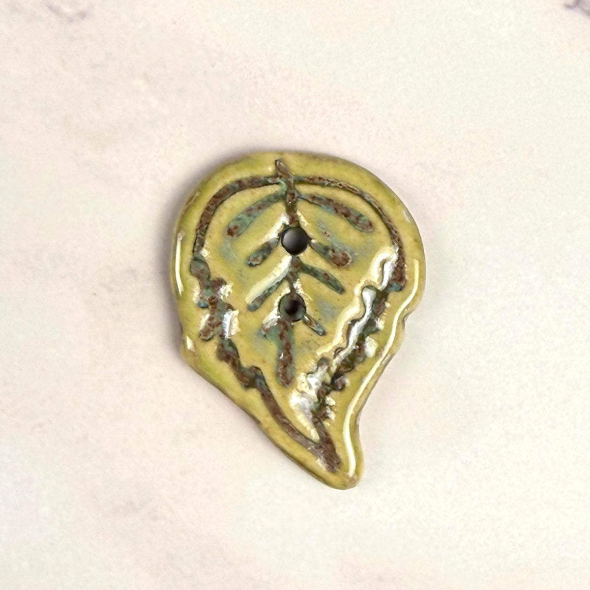 Large Stylized Green Leaf Ceramic Button