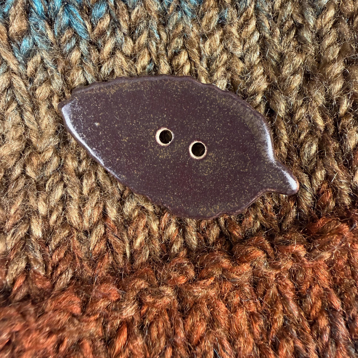 Large Dark Brown Leaf Ceramic Button