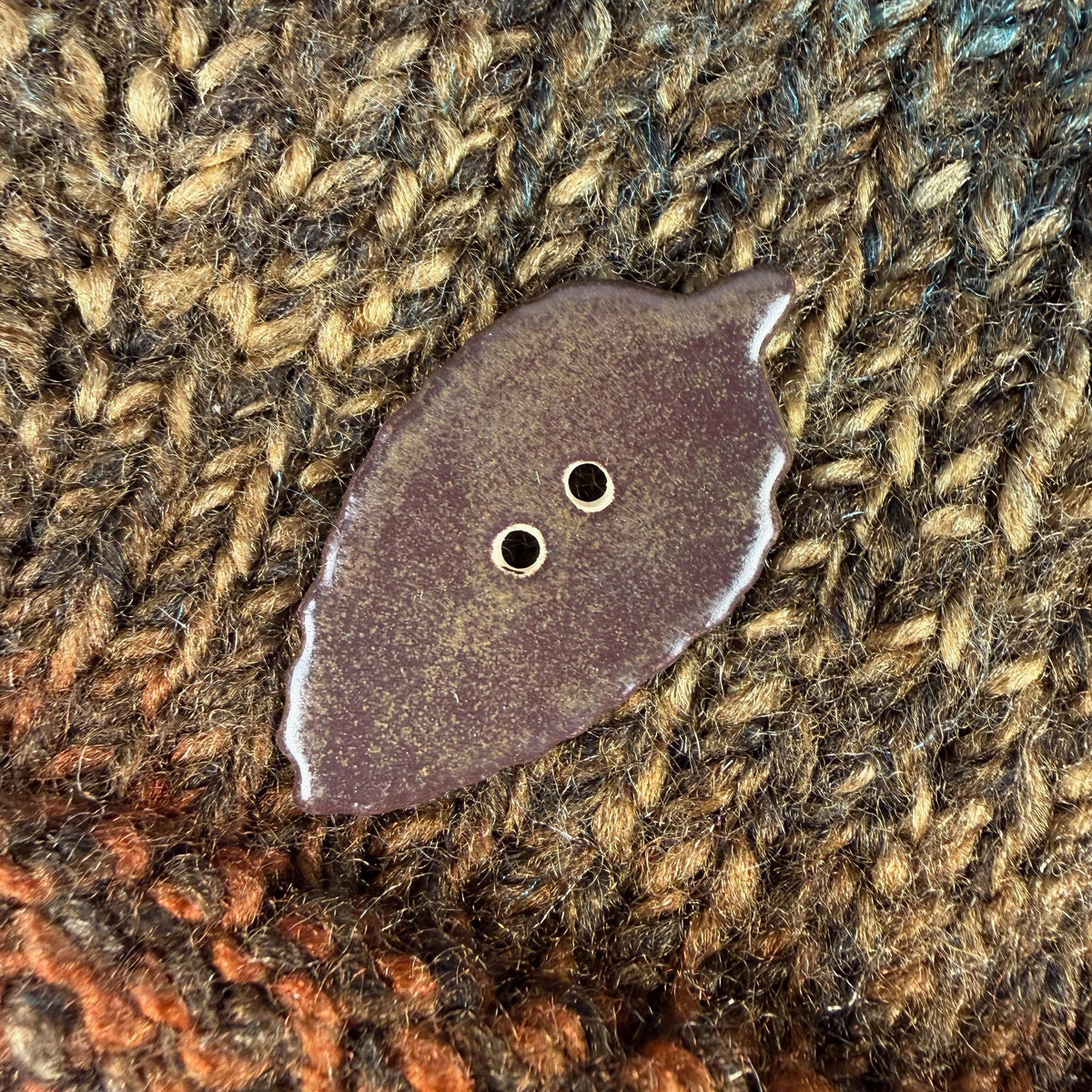 Large Dark Brown Leaf Ceramic Button