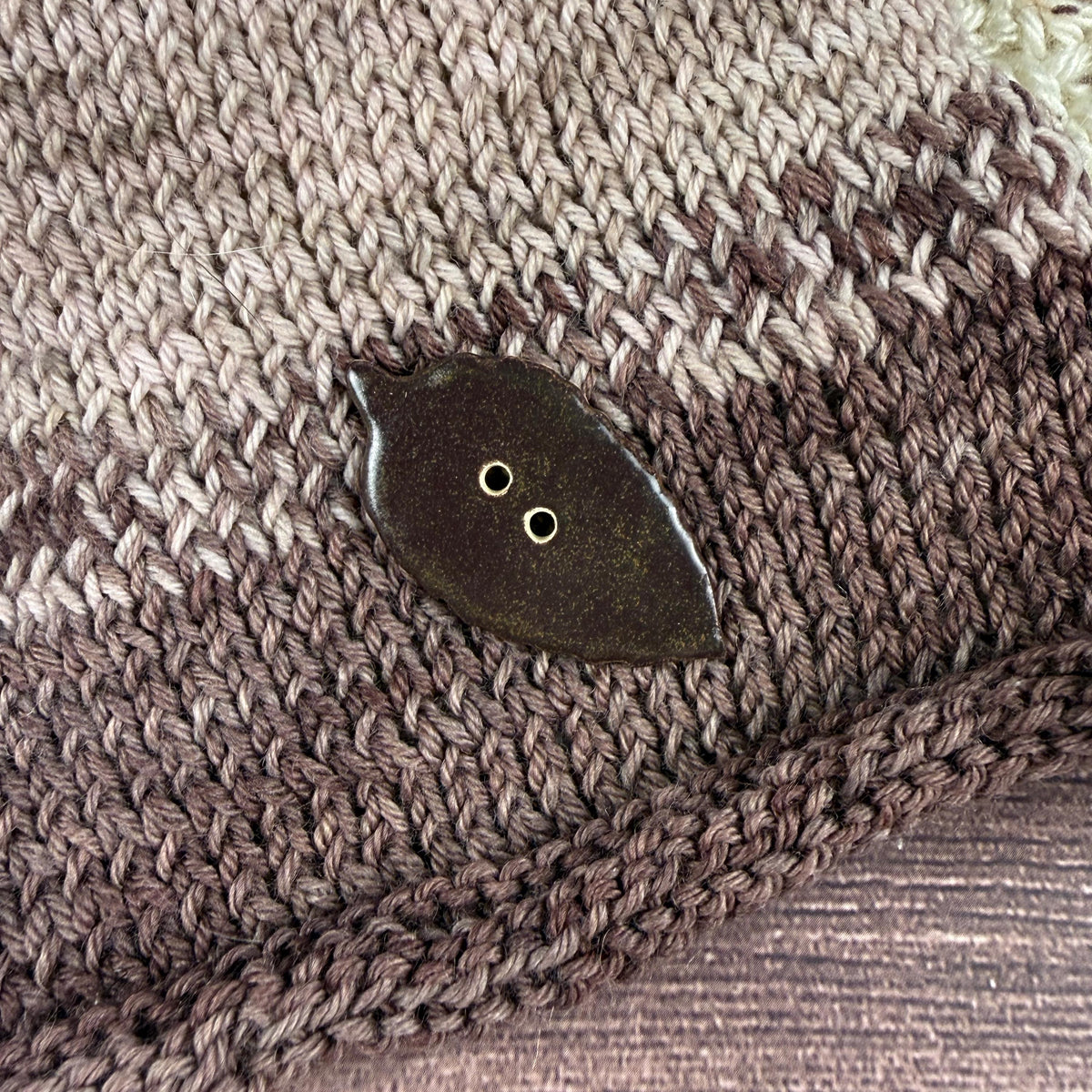 Large Dark Brown Leaf Ceramic Button