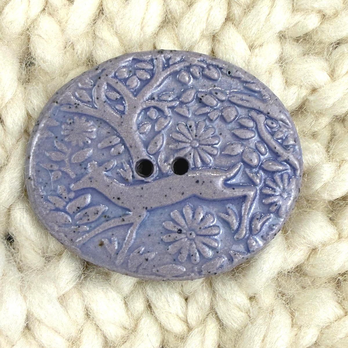 Dark Lavender Porcelain Woodland Deer Oval Button