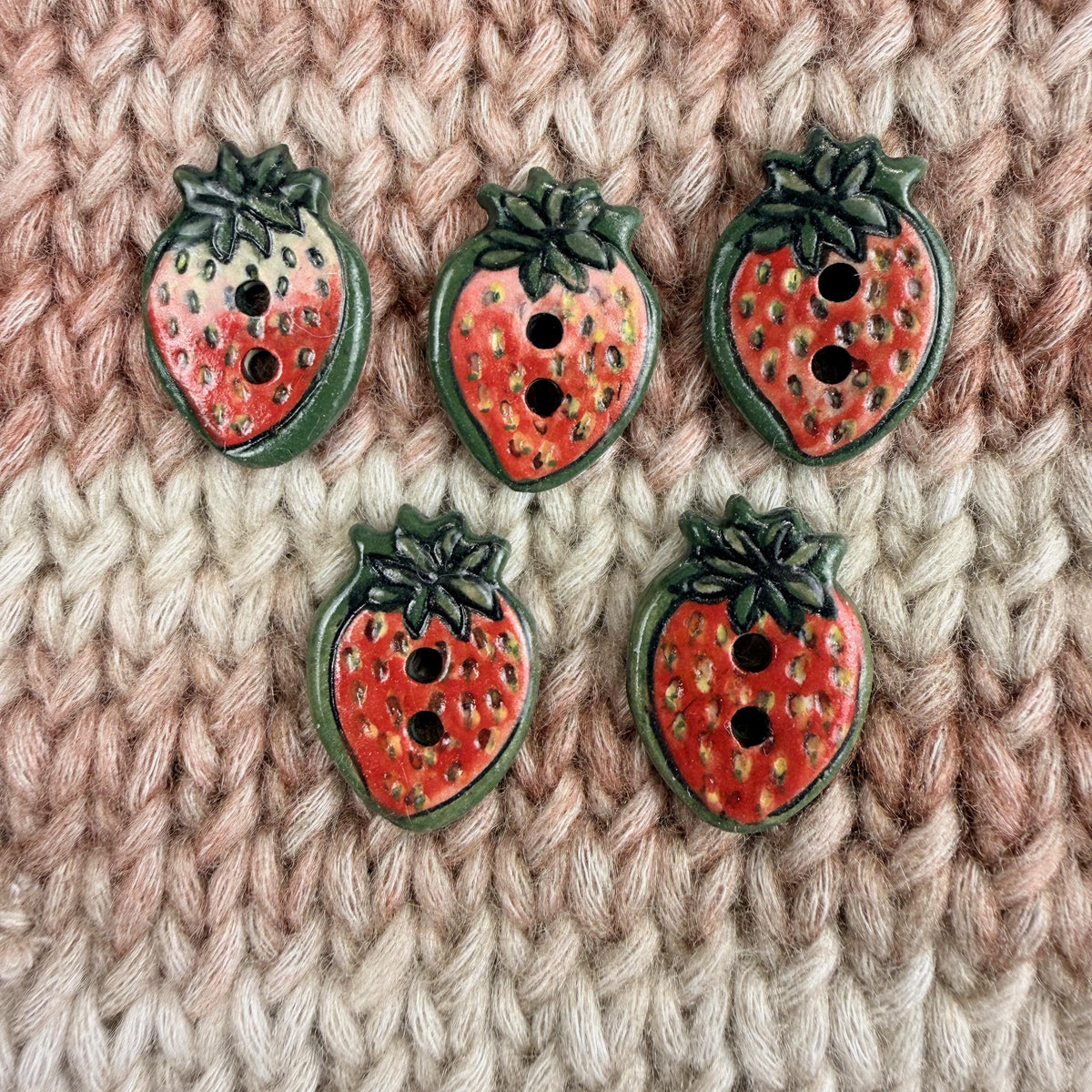 Set of 5 Small Strawberry Season Ceramic Buttons