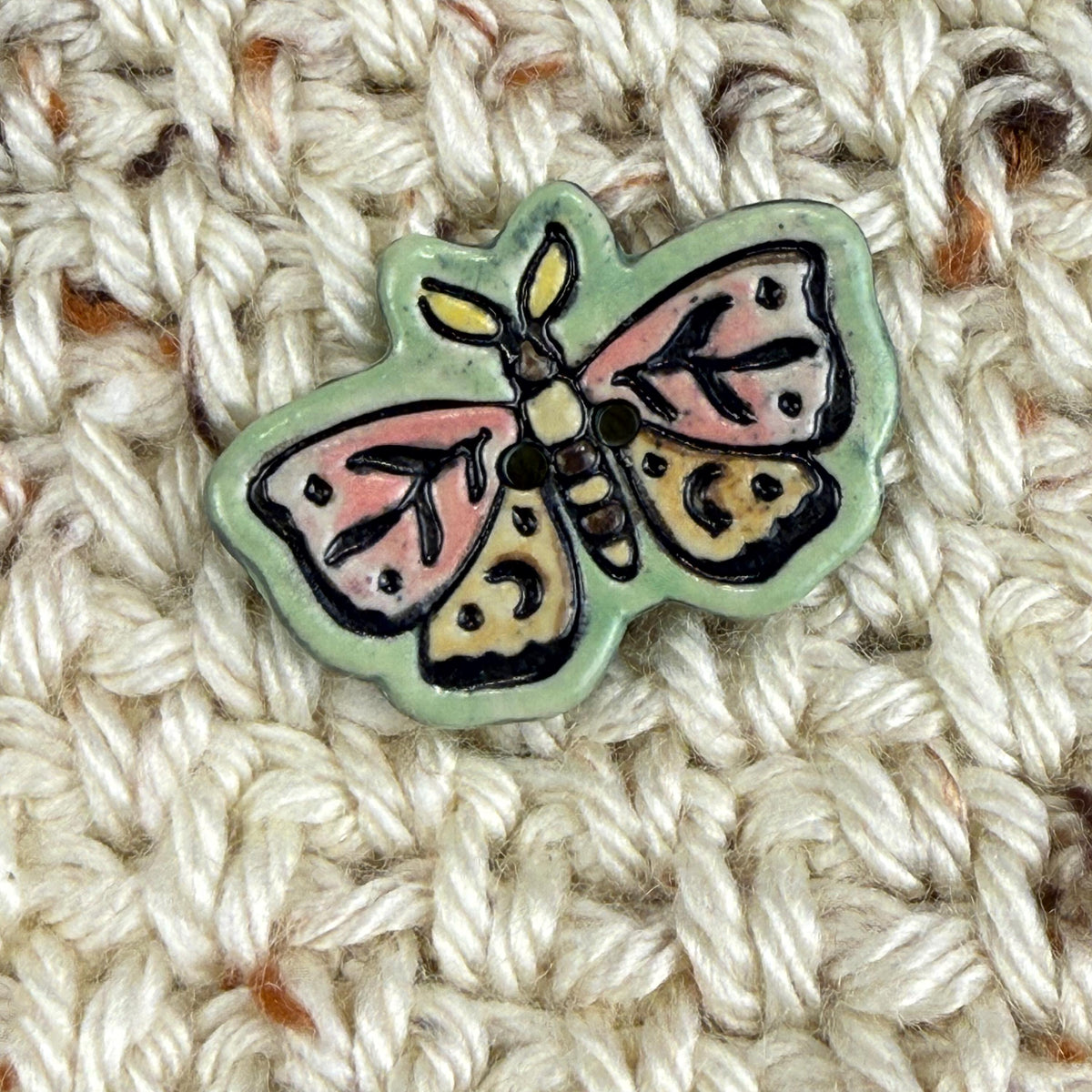 Coral Pink and Orange Moth Ceramic Button