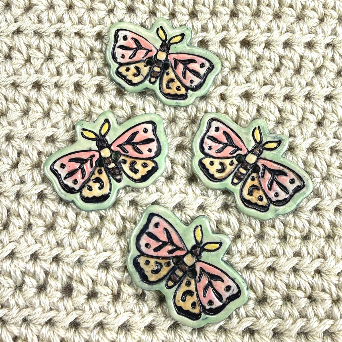 Coral Pink and Orange Moth Ceramic Button