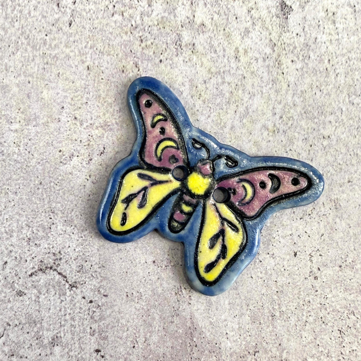 Purple, Blue, Yellow Moth Ceramic Button