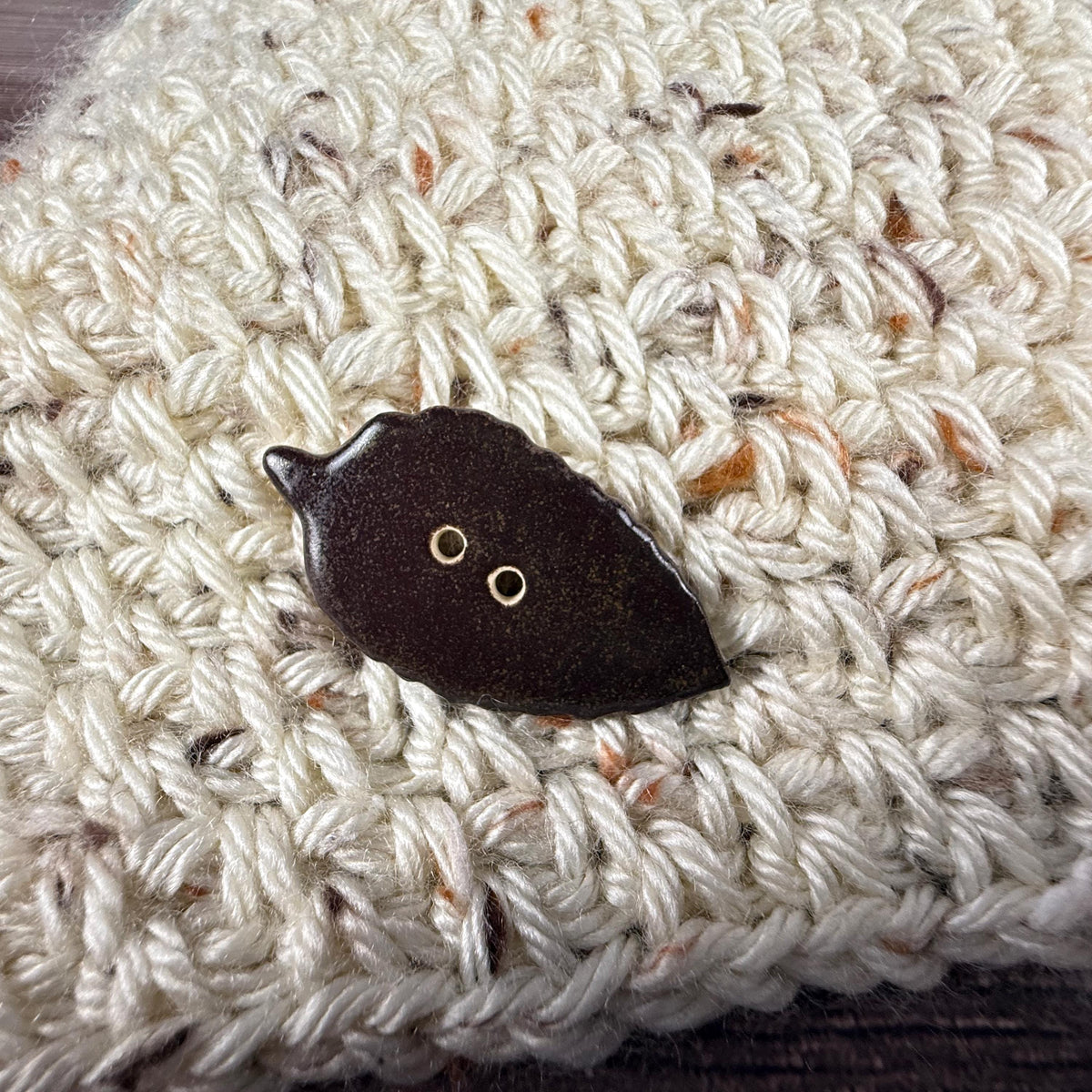 Large Dark Brown Leaf Ceramic Button