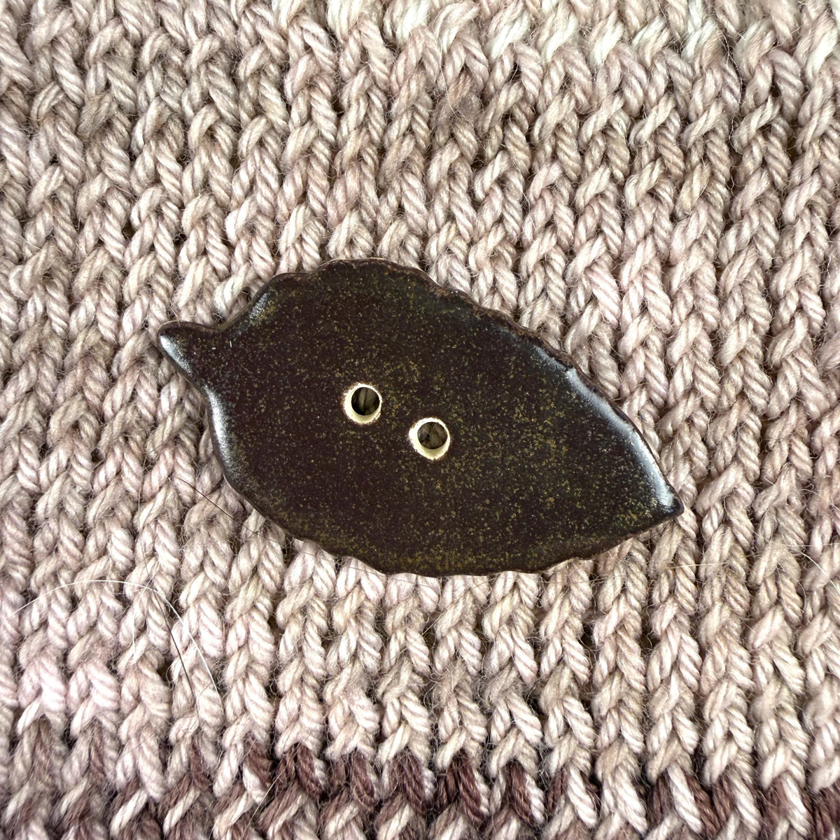 Large Dark Brown Leaf Ceramic Button