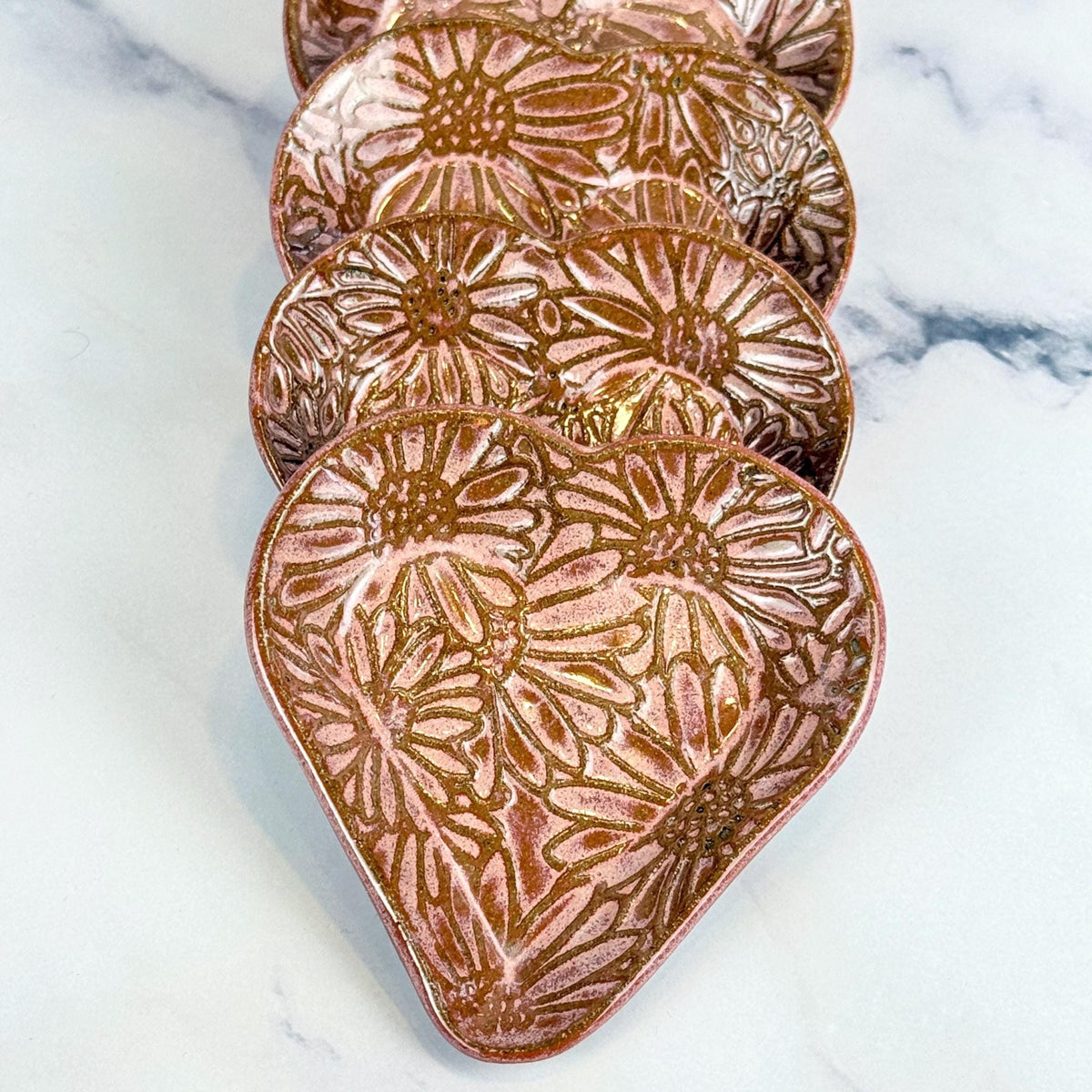 Red Ceramic Teabag Holder/Spoonrest with Daisy Pattern